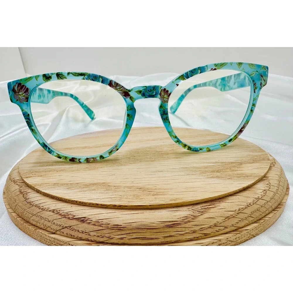 Prive Revaux Intuitive Blue Light Glasses Teal Floral Round Frame C62 52-20-140‎